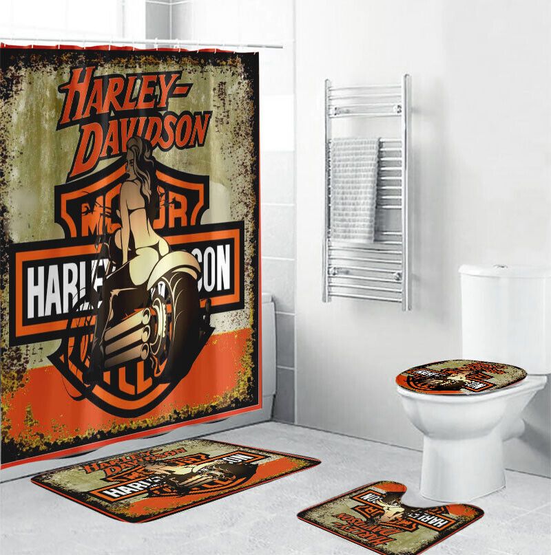 Harley Davidson Motorcycle Bathroom Decor Set NABU260 GladysClothing Print On Demand Store