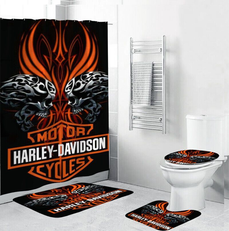 Harley Davidson Motorcycle Bathroom Decor Set NABB38 GladysClothing Print On Demand Store