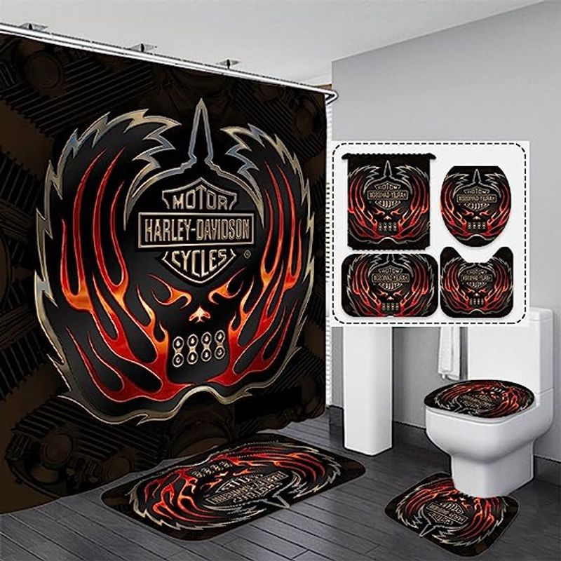 Harley Davidson Motorcycle Bathroom Decor Set NAIA439 GladysClothing Print On Demand Store
