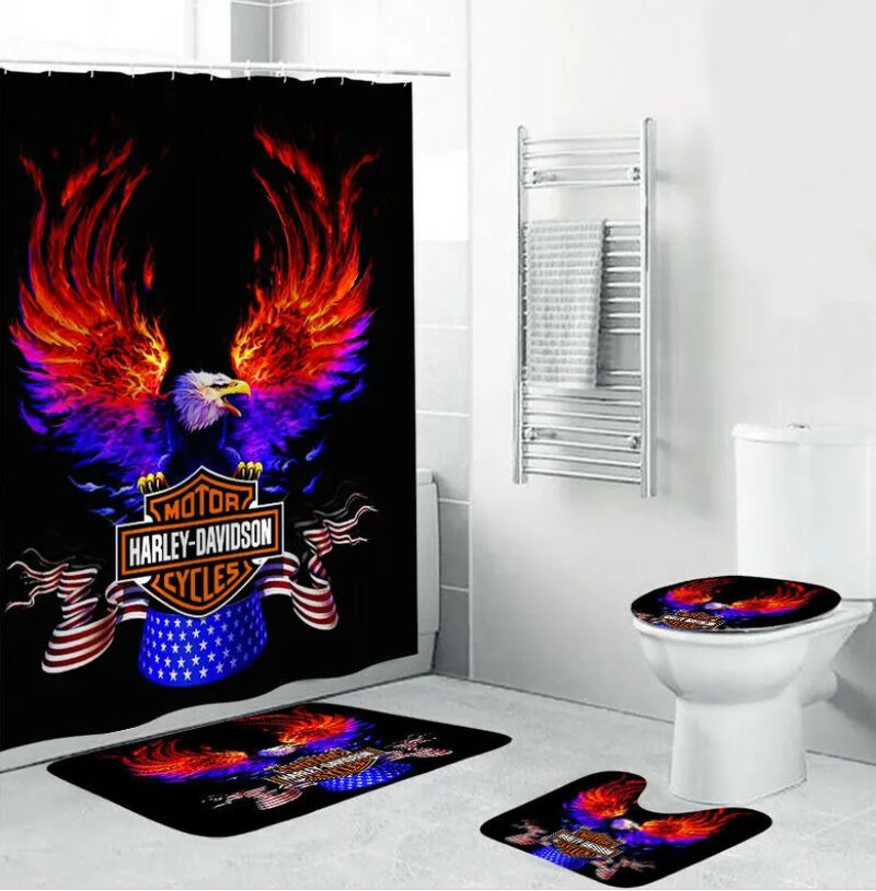 Harley Davidson Motorcycle Bathroom Decor Set NAIA485 GladysClothing Print On Demand Store