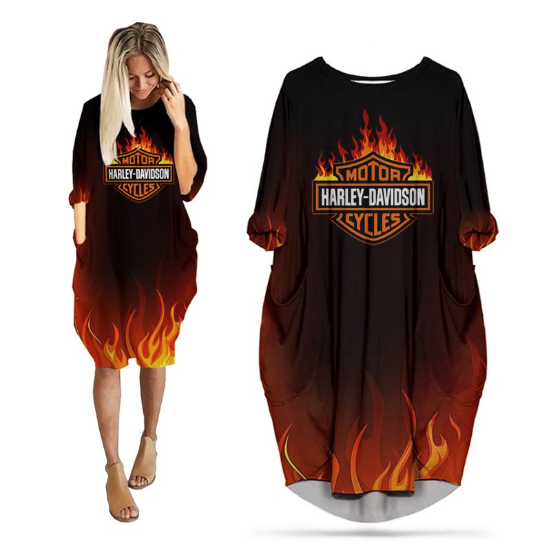 Harley Davidson Motorcycle Batwing Pocket Dress NMAR57 GladysClothing Print On Demand Store