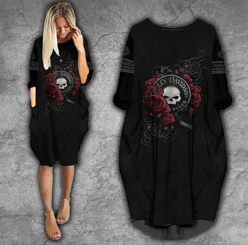 Harley Davidson Motorcycle Batwing Pocket Dress NMAR63 GladysClothing Print On Demand Store