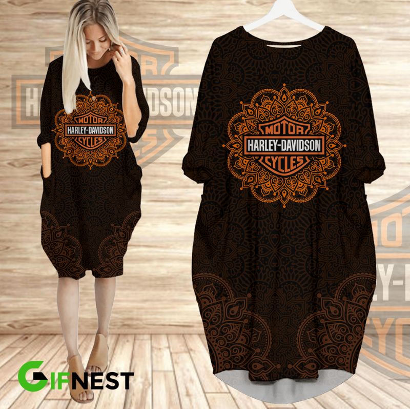 Harley Davidson Motorcycle Batwing Pocket Dress NMAR69A GladysClothing Print On Demand Store