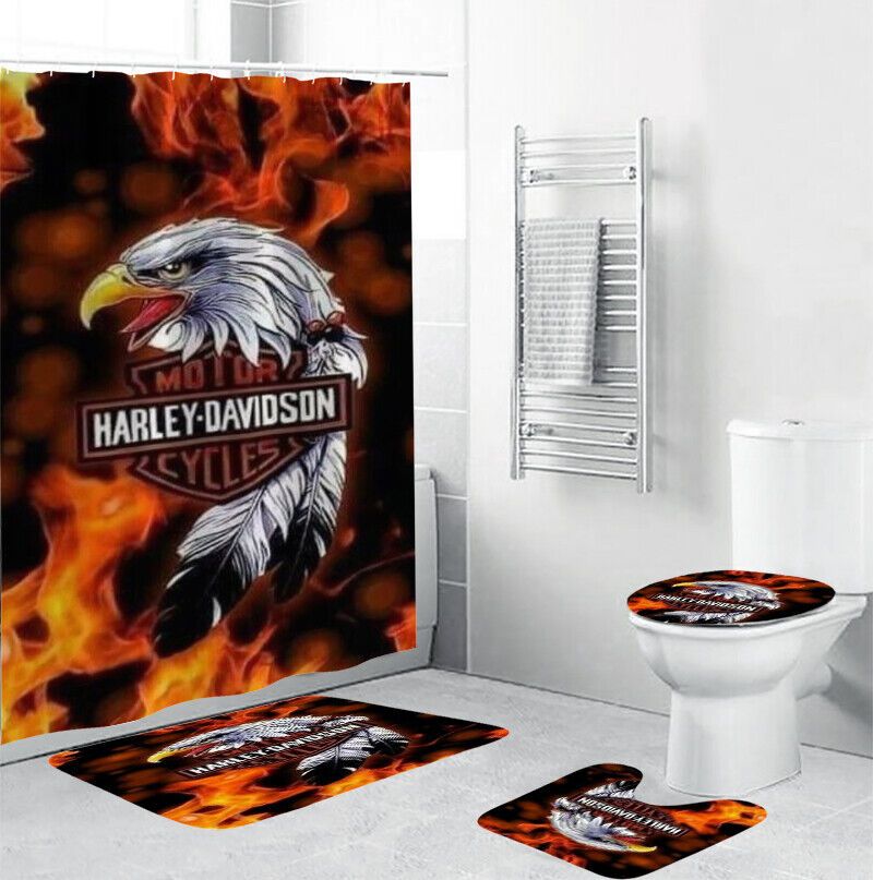 Harley Davidson Motorcycle Bathroom Decor Set NABB23 IboneClothing Print On Demand Store