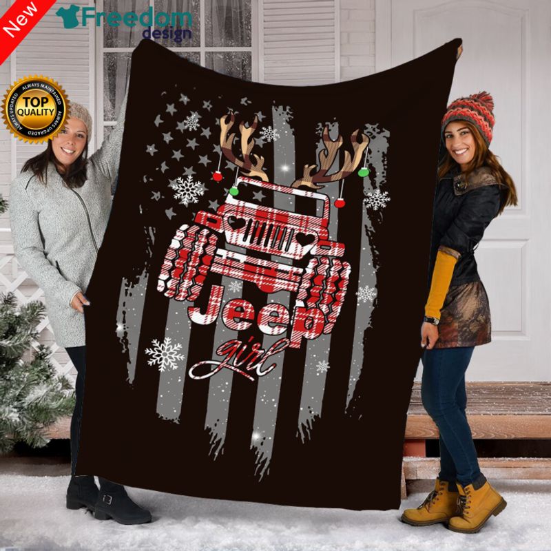 Jeep Girl American Flag Christmas Blanket NABG109 Print On Demand Store